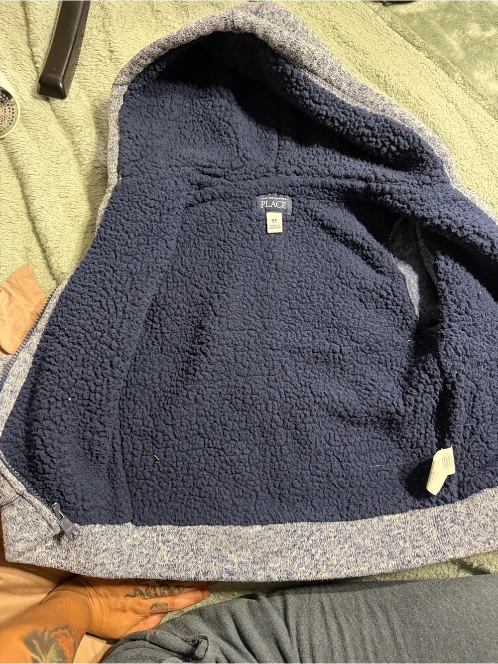 The Children's Place Heathered Navy Zip Hoodie with Maroon 'A' Patch